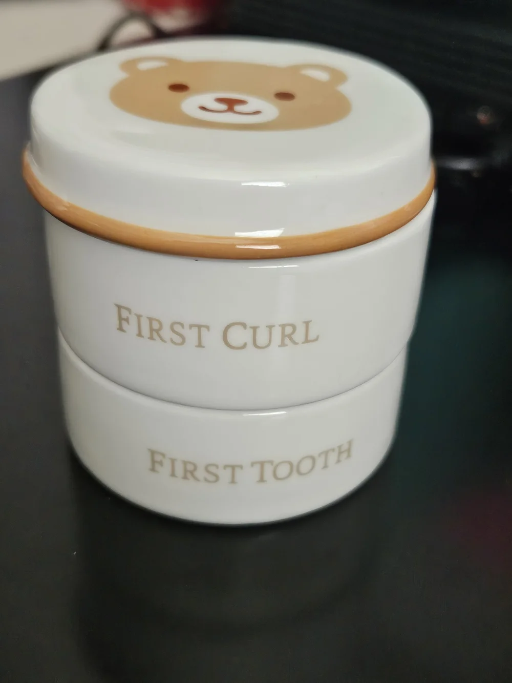 DEMDACO Baby First Tooth First Curl Bear Ceramic Stackable Keepsake Box New